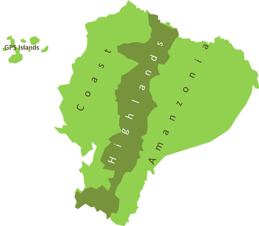 Ecuador regions, ecuatouring, ecuador map